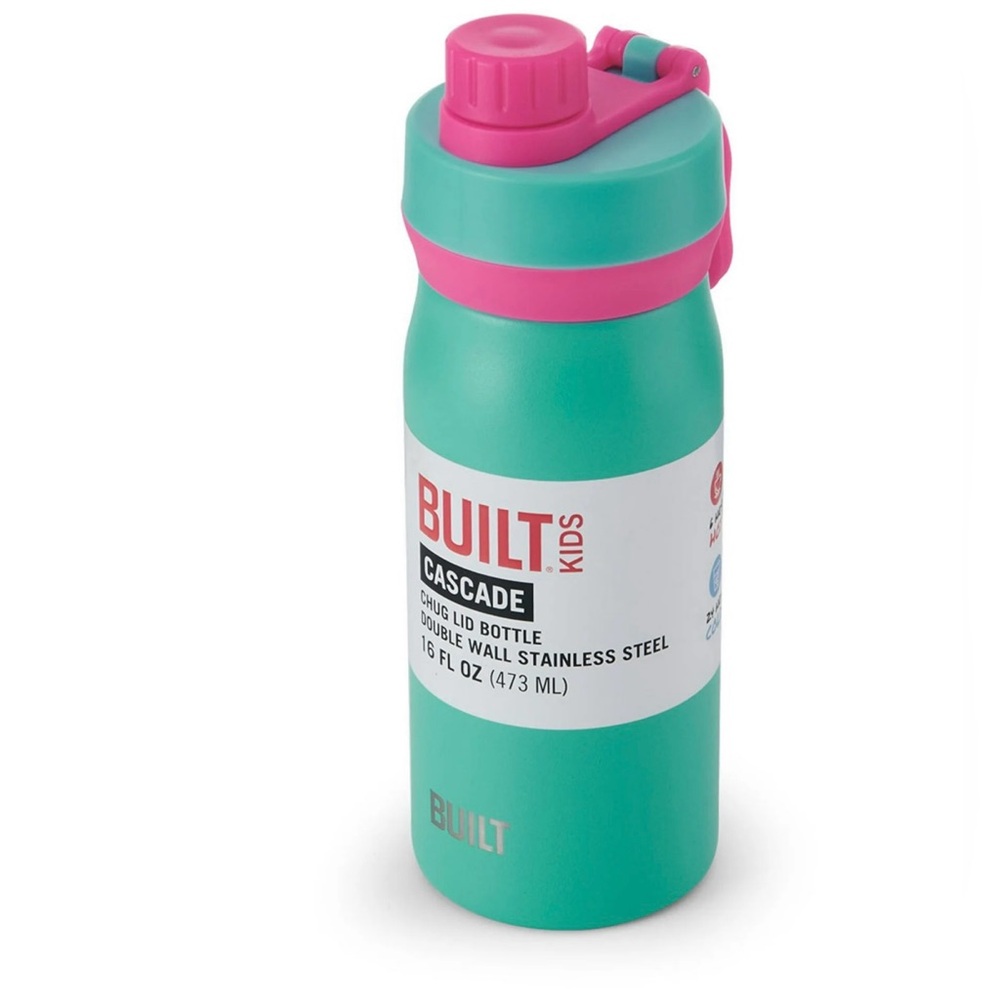 BUILT Kids Cascade Water Bottle - Teal and Pink